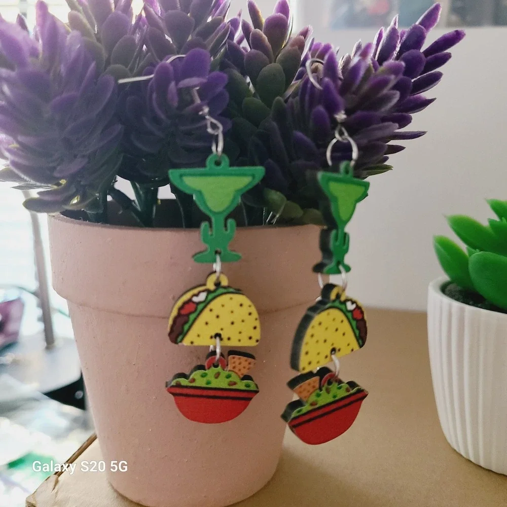 Fun Taco Margarita Dange Drop Earrings Women Fun Novelty‎ Food Cinco De Mayo